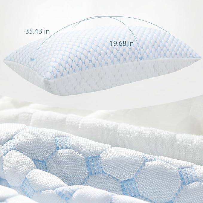 Shredded Memory Foam Pillows Pillow for Side Sleepers Cooling Pillows Stomach Sleeping Pillow King Size Pillows with 2 Extra Fill Blue