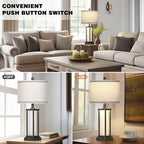 27" Tall Vintage Table Lamp with USB C+A & Outlet,Bronze Industrial End Table Lamp for Living Room,Farmhouse Rustic Bedside Lamp with Frosted Glass Night Light for Bedroom Nightstand,Bronze-1P