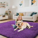 Purple Fluffy Rug Shaggy Area Rug, 8x10 Area Rugs for Girls Bedroom, Big Soft Shaggy Bedside Non-Slip Plush Dorm Nursery Kids Carpet Home Decor Aesthetic