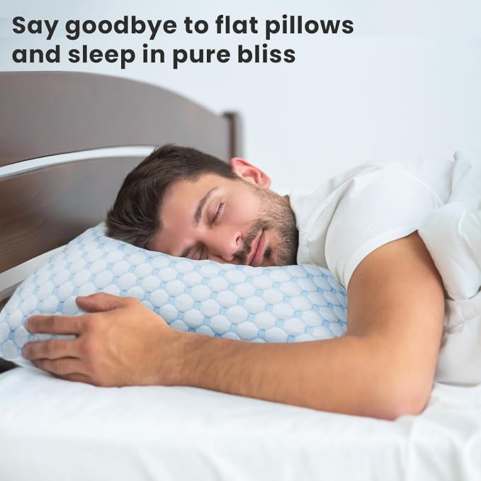 Shredded Memory Foam Pillows Pillow for Side Sleepers Cooling Pillows Stomach Sleeping Pillow Queen Pillow with 2 Extra FillBlue