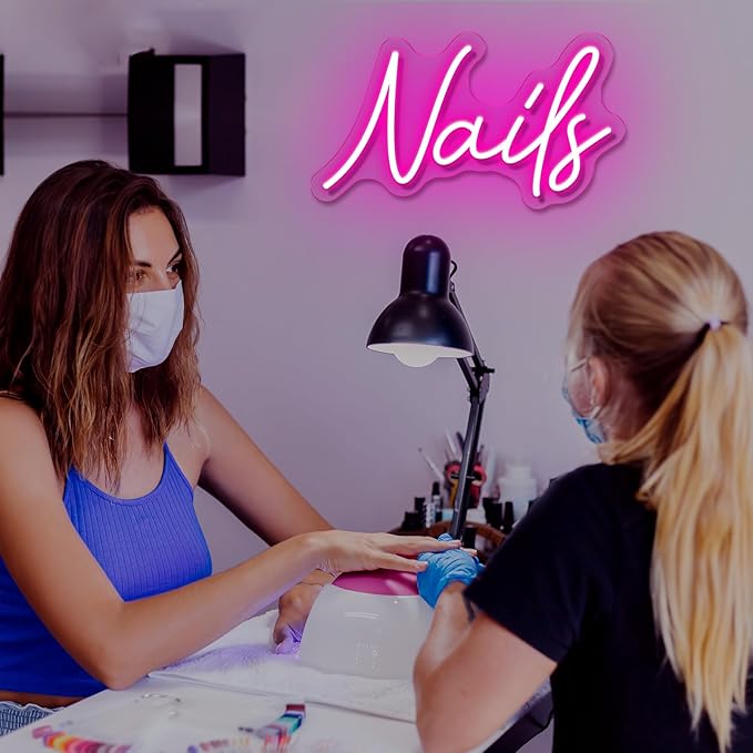 HDJSIGN Nails Neon Sign - LED Pink Nail Salon Sign for Beauty Room Wall Decor - USB Neon Lights