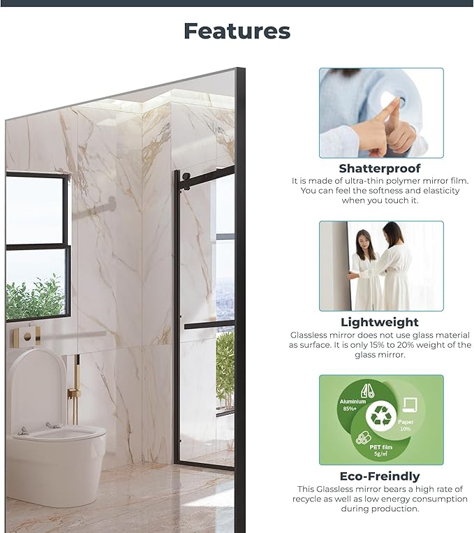 Nano Full Length Mirror Shatterproof Oversized Full Body Glassless Mirror for Home Gym Dance Studio and Workout Room 32" x 48" Gold