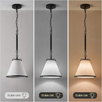 White Linen Pendant Lights for Kitchen Island Hemp Rope Black Hanging Pendant Light with Linen Lampshade 10in Transitional Pendant Light for Kitchen Sink Entryway Dining Room