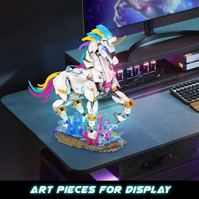 JMBricklayer Unicorn Building Sets for Adults with Lights 70008, Myth Art Creator Animals Display Ideas, Magical Rainbow Unicorn Home Decor, Building Toys Christmas Birthday Gifts for 14+(1492 PCS)