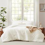 CozyLux Full Size Comforter Sets with Sheets Seersucker 7 Pieces Ivory Bed in a Bag Textured Luxury Soft Bedding Set with Down Alternative Comforter, Sheets, Pillowcases & Shams for All Seasons
