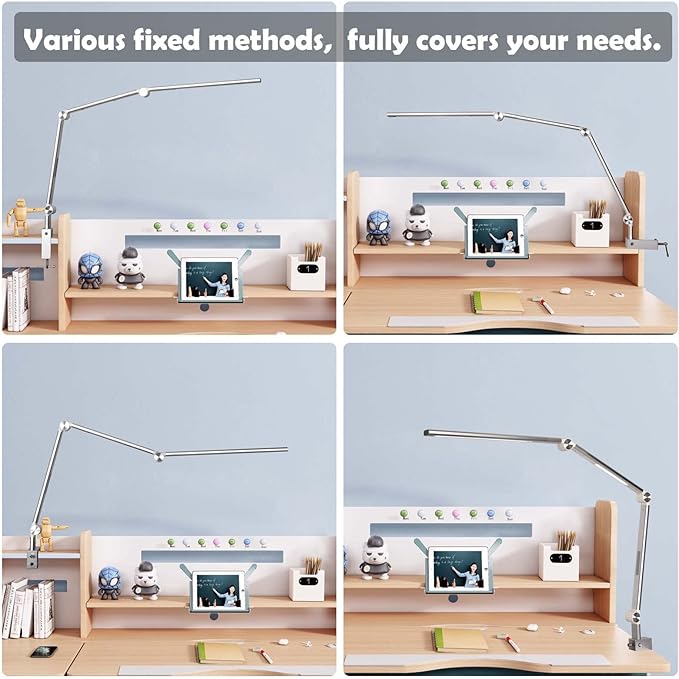 VERSKI LED Desk Lamp With Dual Light Source, Eye-Caring Optical Lens, 5 Color Modes & Brightness, 18W Brightest, Swing Arm Office Lamp, Clamp Lamp for Home Office, Work and Task