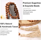 OMISHE 59in Wood Bead Garland with Tassels, Decorative Beads Decor, Farmhouse Wooden Beads Garland for Wall Hanging Home Festival Decor, Brown