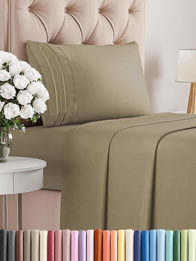 Twin XL Size 3 Piece Sheet Set - Comfy Breathable & Cooling Bed Sheets Set - Hotel Luxury Bedding for Women, Men, Kids, Teens, Boys & Girls - Deep Pockets, Ultra-Soft, Wrinkle Free - Oeko-Tex - Khaki