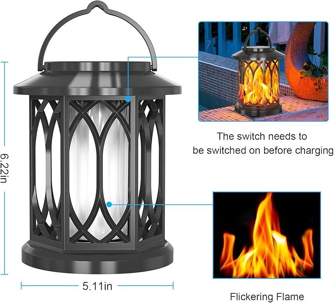 Solar Hanging Lanterns Outdoor, Flickering Flames Outdoor Solar Lights Hanging Lanterns Waterproof Decoration Lighting for Table, Garden, Patio, Tree (4 Pack)