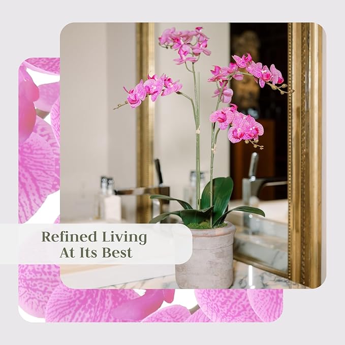 CG Hunter Faux Pink Orchid Plant, Premium Artificial Indoor Flower Display Stands 24”, Beautiful Sculptural Blooms That Lasts Forever, Grey Planter Pot Included