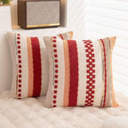 Boho Throw Pillow Covers 18x18 Set of 2 Christmas Decorative Cushion Case Striped Square Pillows Cover Chenille Pillow Cases Accent Neutral Pillowcase for Sofa Couch Bed,Red