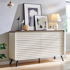 RedLemon 6 Drawers Dresser for Bedroom, 54'' Wide Mid Century Modern Wood Fluted Double Dresser, Chest of Drawers with Tapered Leg for Bedroom, Living Room, Hallway, Closet, Antuique White