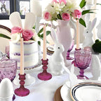 Glass Candlestick Holder,Striped Taper Candle Holders,Set of 6 Candle Stand for Table Centerpieces, Home Decor,Weddings,Festival and Parties (GCH002-Purple Dimond)