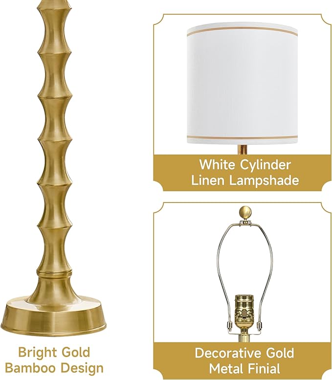 30.5" Gold Table Lamps for Living Room, Gold Buffet Lamp Set of 2 for Sideboard, Modern Golden Lamps Set of 2 Tall Skinny, Tall Golden Bamboo Lamp for Home Office, Skinny Candlestick Lampset