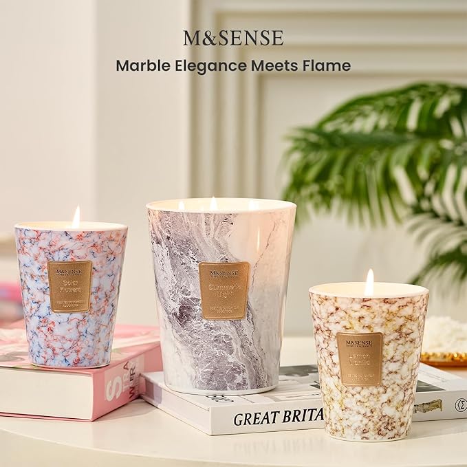 M&SENSE Sugared Lemon Zest Scented Candles for Home, 3-Wick Highly Scented Jar Candles, Extra Large Candle 35 Oz 150 Hours Long Lasting Burning, Relaxing Aromatherapy Candle for Stress Relief