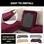 PrinceDeco Velvet Couch Covers - 4 Piece Set for Sectional Sofa (3 Seater + 1 Chaise, Burgundy)