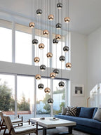 LED Staircase Chandelier Crystal Ceiling Lights Large Chandeliers for High Ceilings, Entryway Modern Lighting Fixture Villas and Stairs 24 Lights Black and Gold Dimmable 2700k-6000k