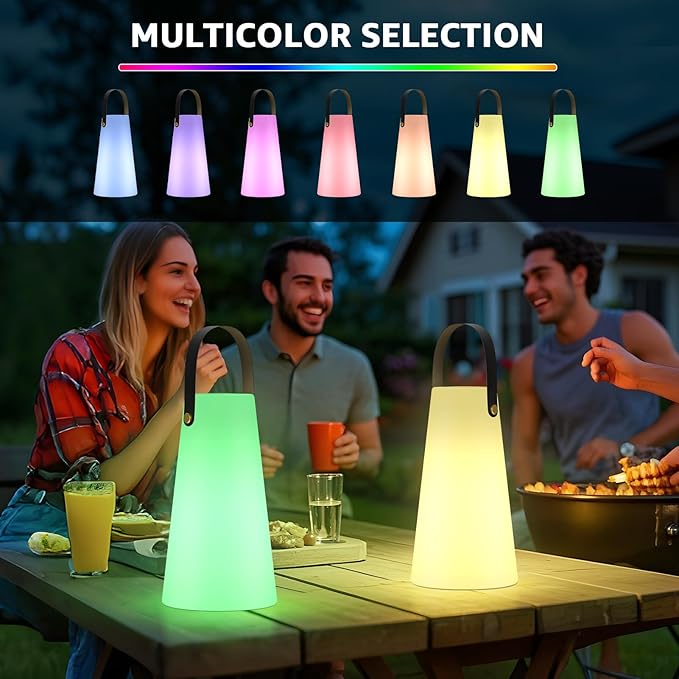 Portable Outdoor Table Lamp, Cordless Rechargeable Outdoor Table Lanterns RGB LED Lights with Remote, IP44 Water-Resistant Battery Operated Hanging Lamp for Patio Garden Camping Dining Room