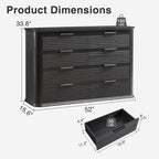 Okvnbjk Fluted 8 Drawer Dresser, 52" Wide Modern Wood Dresser for Bedroom, Chest of Drawers with Curved Profile Design, TV Stand & Storage Organizer for Living Room, Hallway, Black