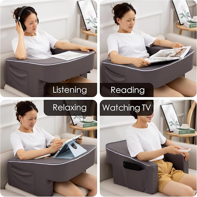 A Nice Night Lap Desk Rest Pillow for Adult,TV Trays Bed Pillow, Memory Foam Rest Pillow for Reading, Working, Playing Switch or Sitting in Bed Sofa Floor,LightGrey