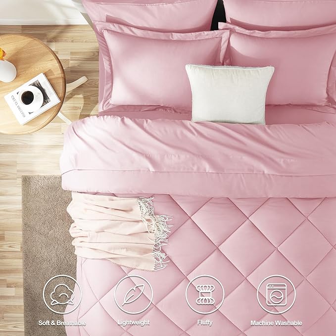 CozyLux Full Size Comforter Sets Pink - 7 Pieces Bed in a Bag Full, Luxury Soft Bed Set for All Seasons, Bedding Set with Down Alternative Comforter, Sheets, Pillowcases & Shams