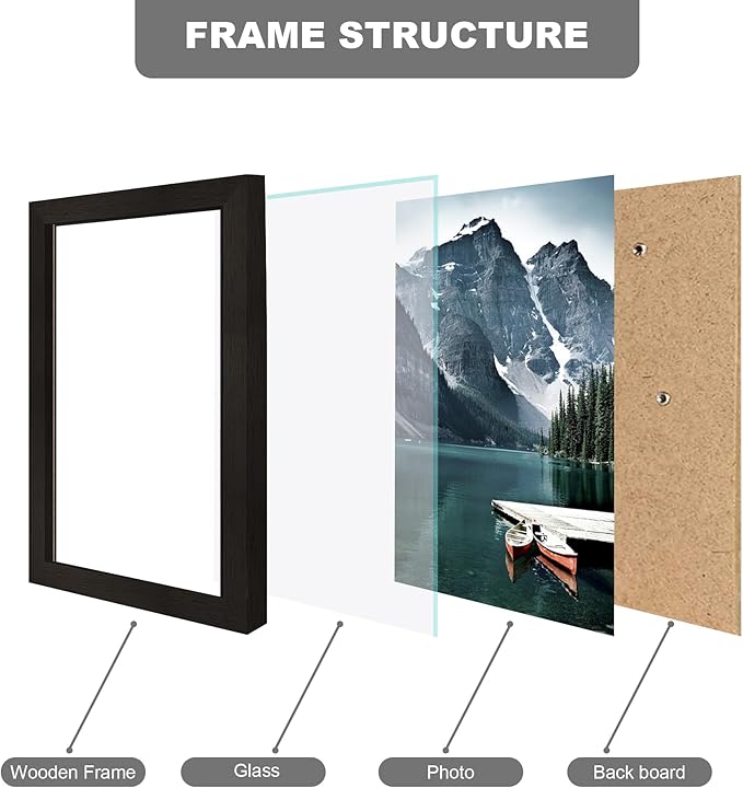 6x9 Picture Frame - Made of Real Glass and Black Wooden Frame, 6 by 9 Photo for Wall or Tabletop Display, 3 Pack