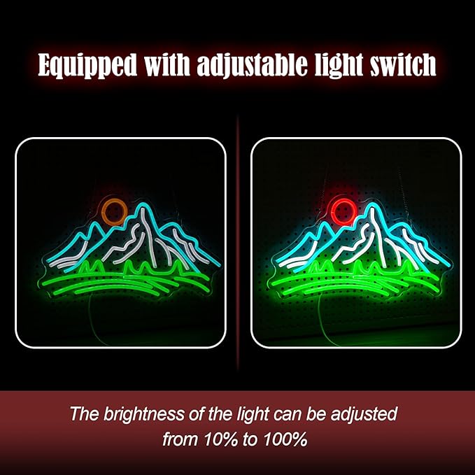 Mountain Neon Sign for Wall Decor Dimmable Landscape Neon Light with USB Powered Sunrise and Sunset Led Light Up Sign for Bedroom Living Room Hotel Decor(16.7 * 8.7In)