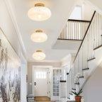 Mid-Century Modern Gold Semi Flush Mount Ceiling Light, Kitchen Ceiling Light Fixture with Glass Shade, Vintage White Close to Ceiling Lamp for Entryway Hallway Bathroom (11.0 Inch)