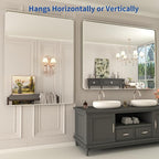 WEER 48X36 Inch Brushed Nickel Bathroom Mirror, Brushed Silver Metal Frame Mirror, Rounded Rectangle Silver Bathroom Vanity Mirror, Tempered Glass, Anti-Rust, Hangs Horizontally or Vertically