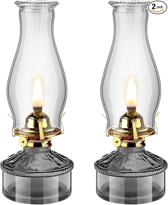 Tuanse 2 Pcs Oil Lamps for Indoor Use Vintage Hurricane Emergency Glass Oil Lamps Large Lantern Classic Decorative Oil Lamp for Home Tabletop Emergency Lighting Supplies(Gray)