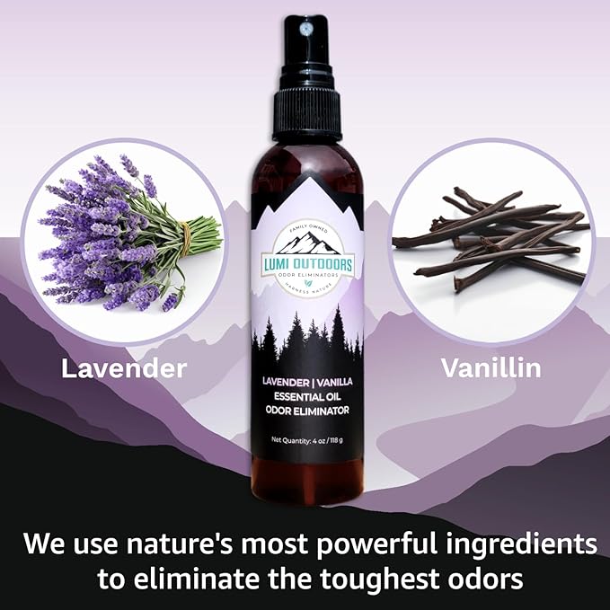 Lumi Outdoors Natural Air Freshener - Lavender Vanilla - Essential Oil Odor Eliminating Room Spray