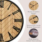 30 Inch Large Wall Clock Farmhouse Style - Brown Silent Non-Ticking Rustic Decor for Living Room, Kitchen, Bedroom