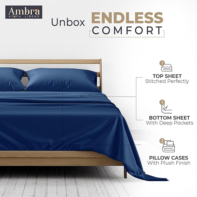 Tencel Sheets 4 Piece King Size - 100% Eucalyptus Lyocell King Size Sheets Set - Soft, Cooling & Breathable for Hot Sleepers - 16” Deep Pockets Hotel Quality Bedding Set - Navy