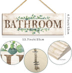Bathroom Sign Wall Decor, Bathroom Wall Art with Plant Print, Rustic Farmhouse Wall Hanging Plaque Home Kitchen Decorative Bathroom, 4.7 x 13.7 inches