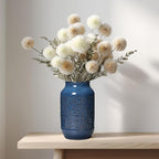Blue Ceramic Vase for Home Decor, 9 Inch Modern Farmhouse Vase, Decorative Vases for Pampas Grass, Fireplace, Living Room, Bathroom, Tabletop, Kitchen, Office, Farmhouse Decor