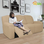 Easy-Going 8 Pieces Recliner Sofa Stretch Sofa Slipcover Sofa Cover Furniture Protector Couch Soft with Elastic Bottom Kids, Spandex Jacquard Fabric Small Checks Sand