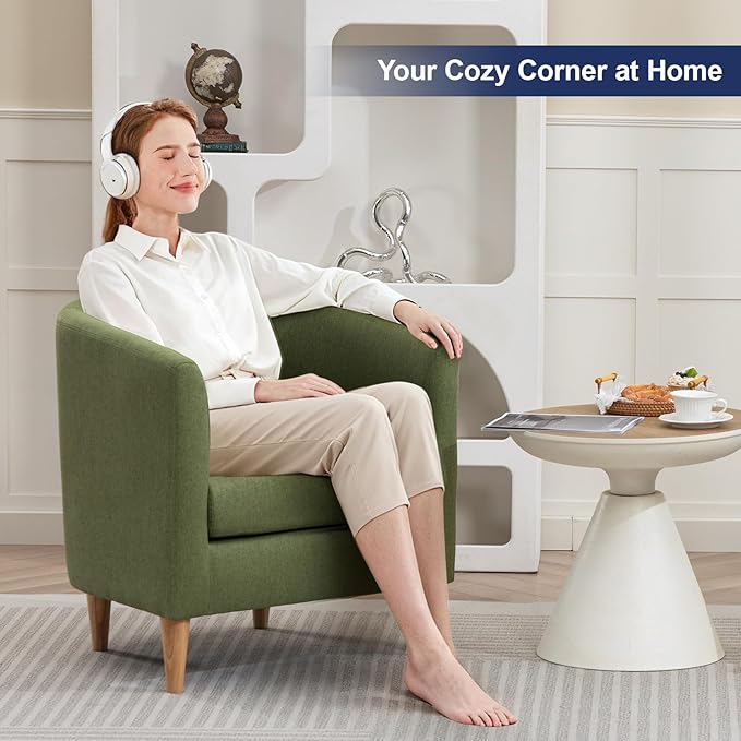 Accent Barrel Chair, Modern Comfy Living Room Chairs with Armrest Small Reading Chair with Cozy Soft Padded for Bedroom Reception Room Cafe,Green