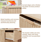 LEYAOYAO Fluted Nightstand with Charging Station, 23" Modern Night Stand with Woodgrain Top, 3 Drawers End Table w/Storage, Bedside Tables for Bedroom, Living Room, Curved Profile Design,Wood