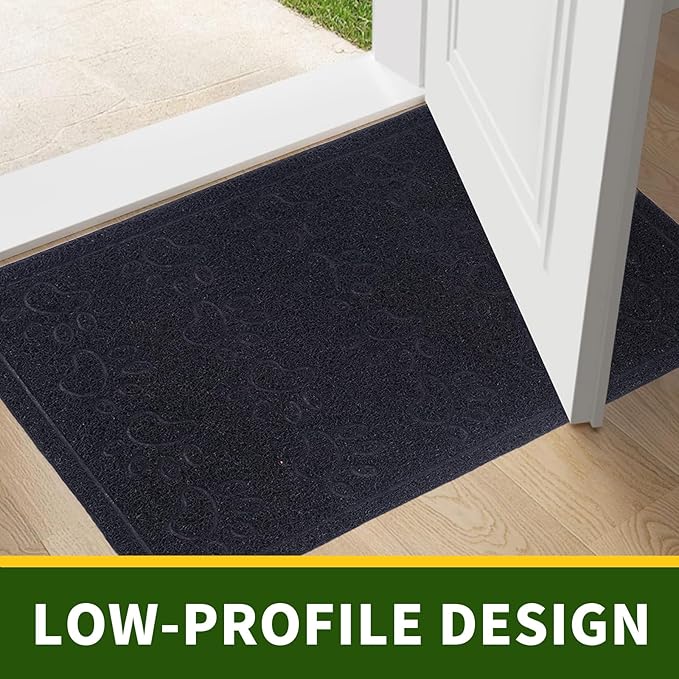 Door Mat Home Welcome Mats Outdoor and Indoor, Heavy-Duty Low-Profile Non-Slip Front Welcome Mat for Home Entrance, Outside Entry, Yard, Floor, Patio (Black, 36x24)