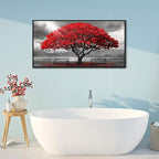 AJAZIKO Red Wall Art - Modern Framed Wall Art for Living Room - Red Tree Black and White Landscape Canvas Prints Posters & Prints for Home Office Bedroom Decorations - Large Wall Pictures 24×48IN
