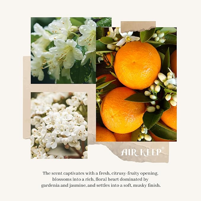 Airkeep Reed Diffuser Set,3.38 fl oz (100 ml) - Pure Gardenia Oil Diffusers with 8 Reed Sticks, Home Fragrance Reed Diffuser for Bathroom Shelf Decor