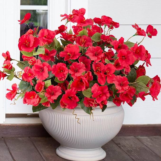 Hibiscus Artificial Flowers Plants for Outdoors Decoration, 6 Bundles Silk Hibiscus Bouquet Tropical Flowers Artificial Realistic UV Resistant Fake Flower for Outside Planter Porch Patio Balcony, Red