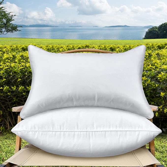 12 x 20 Outdoor Throw Pillow Inserts Set of 2 Waterproof Rectangle Lumbar Premium Decorative Couch Pillow Inserts Stuffers Form Small White Sofa Cushions Indoor