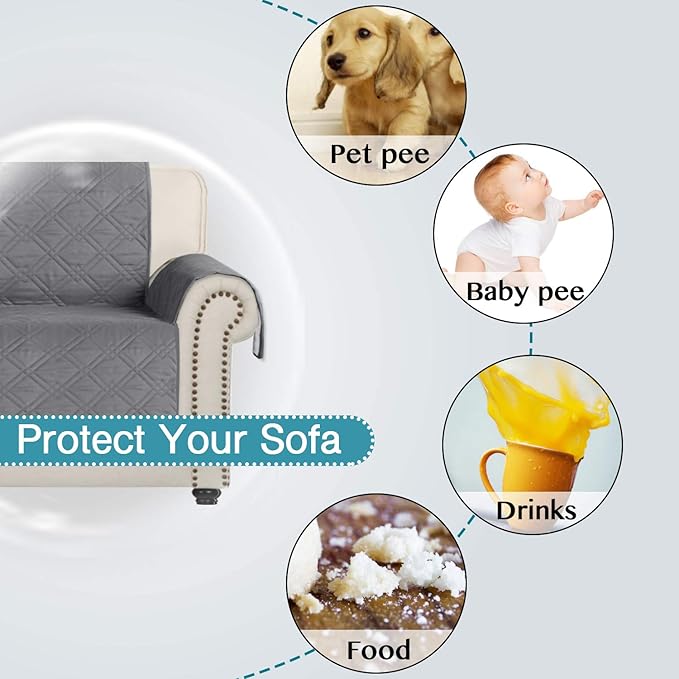 Flamingo P 100% Waterproof Slip Resistant Sofa Slipcover Water Repellent Furniture Protector Quilted Furniture Covers Couch Cover for Pets Non Slip (Seat Width Up to 54") Grey