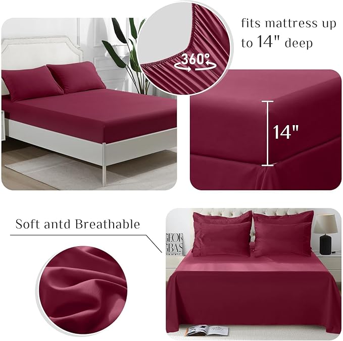 JOLLYVOGUE California King Comforter Set, Ultra-Soft Bed in a Bag Cal King Size 7 Pieces, Oeko-TEX Certified Bedding Set with Down Alternative Comforter, Sheets, Pillowcases & Shams, Burgundy