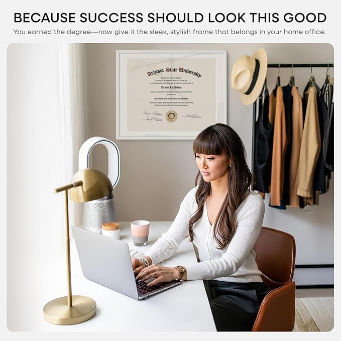 Homeforia 16x20 Diploma White Frame, High End Oak 16 x 20 Certificate Wood Frames with Mat 14 by 17 inch, 20x16 Document Frame Matted to 14x17, Wooden Degree Frames, Tempered Glass, Wall Kit, Set of 1