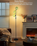 Lightdot Dimmable Floor Lamp for Living Room with 3 Green Glass Globe Shade, Black Pole Standing Lamps with 3000K G9 Bulbs, Mid Century Modern Floor Lamp for Living Room Bedroom Home Office