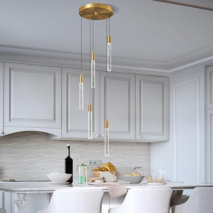 Modern Light Fixture Kitchen Island Pendant Light Dimmable LED Gold Pendant Lights Mini Crystal Pendant Lighting for Bedroom Dining Room Living Room（5-Light ）