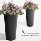 KOL 22''H 2-Pack Planter with Water Level Indicator - Galvanized Steel Pot - Self Watering Planters Flower Pot for Plant - Inner Pot Design - Round Metal Planter Box - Indoor Outdoor Planting - Black