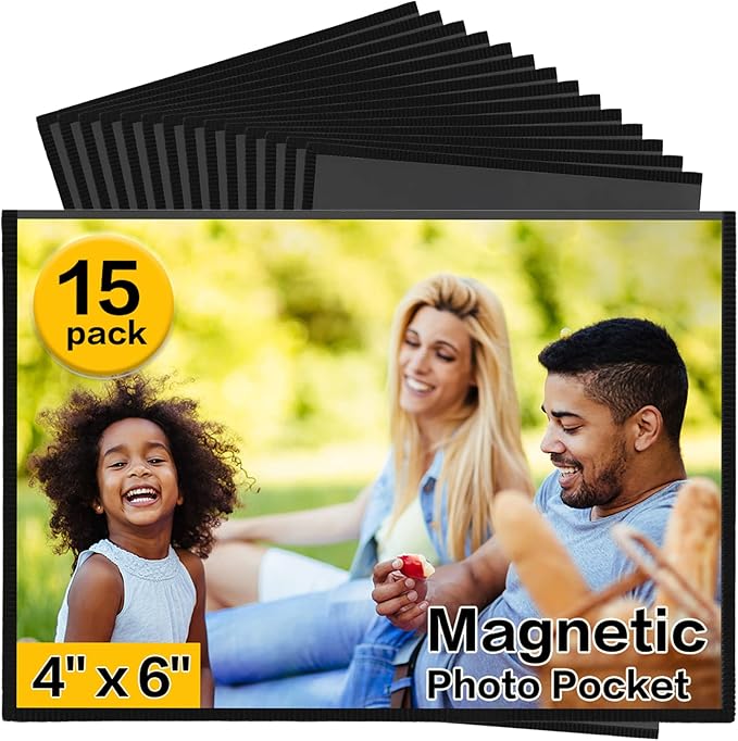 YixangDD 15 Pack Magnetic Picture Frame, 4 x 6 Inches Fridge Magnetic Photo Frames, Magnetic Photo Frames for Refrigerator, Home, School, Office (Black)